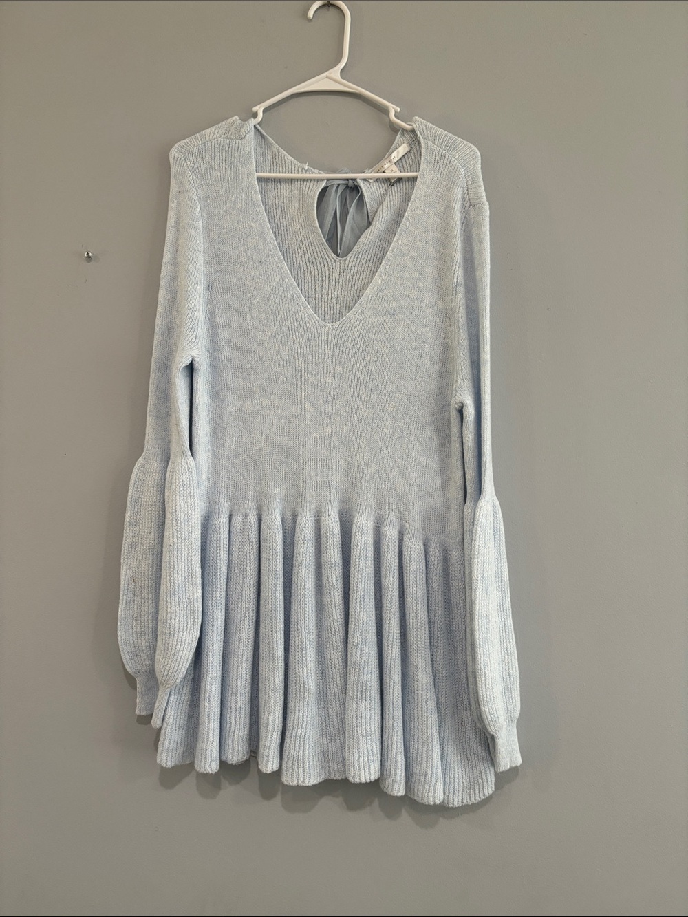LC Lauren Conrad Pale Blue V-Neck Pleated Hem Sweater